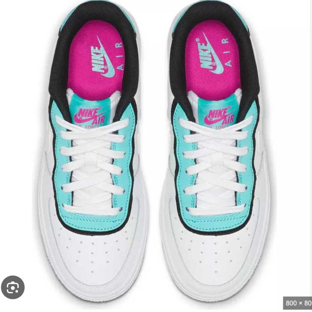 Nike Retro Style Kids Air Force One AF1 Size 4Y White and Teal Sneakers